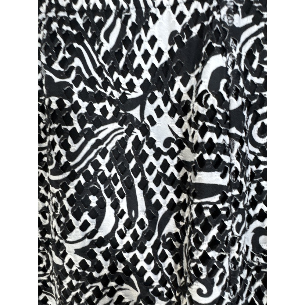 Chicos Black White Laser Cut Lace Pencil Skirt‎ Elastic Waist Lined Size 3